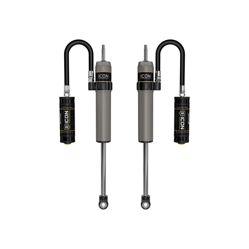 ICON V.S. 2.5 Aluminum Series rear remote reservoir shock with hard-anodized cylinder and 7/8-inch chrome shaft.