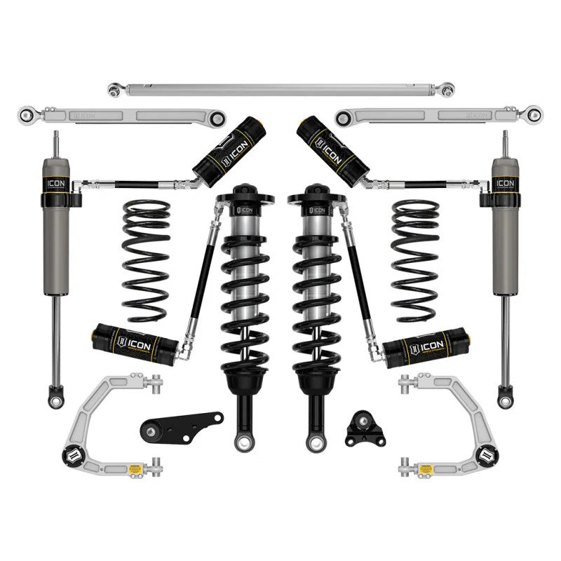 ICON Stage 7 suspension kit including coilovers, remote reservoir shocks, and billet aluminum upper control arms.