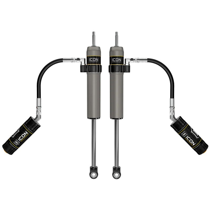Pair of ICON V.S. 2.5 Series rear remote reservoir shocks for 2024-2025 Toyota Tacoma with 7/8 inch induction hardened shafts.