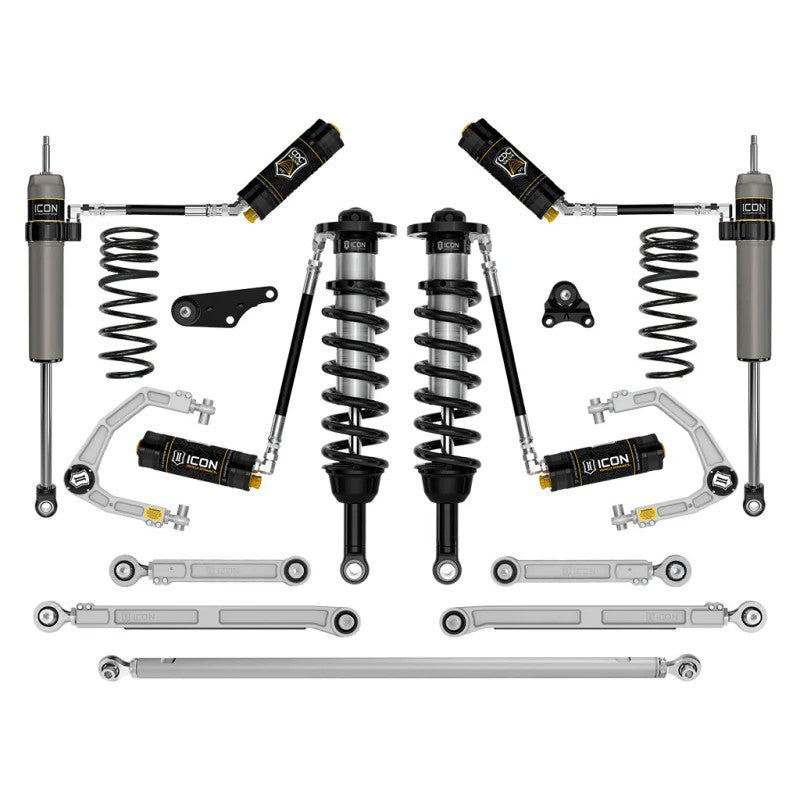 ICON Stage 11 suspension kit for 2024-2025 Tacoma with billet control arms, links, and remote reservoir shocks.