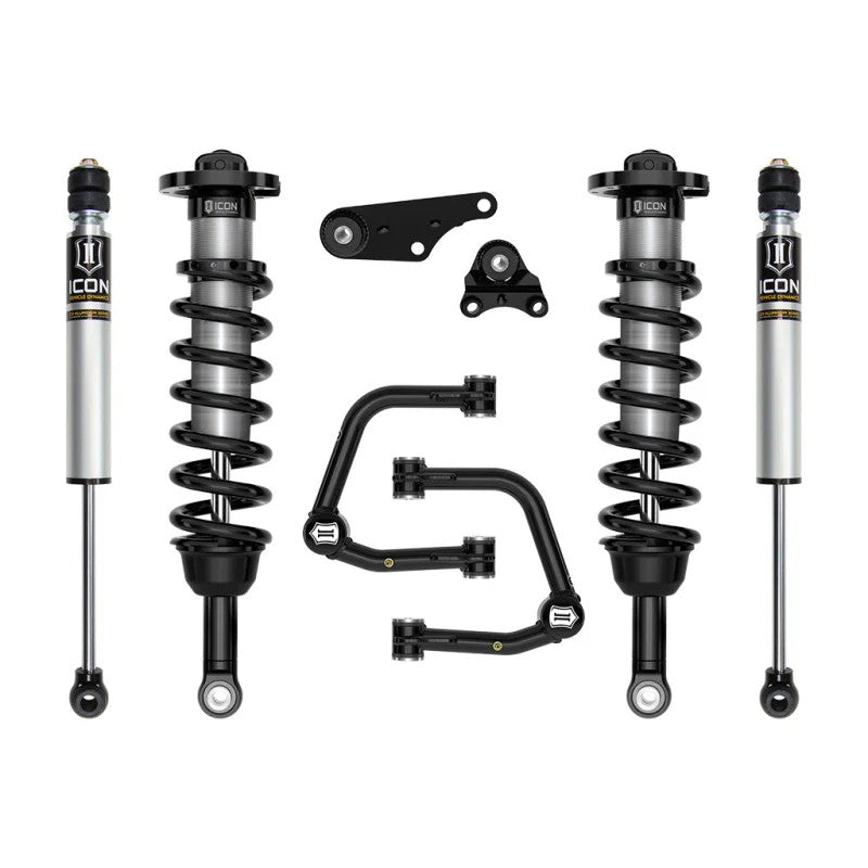 ICON Stage 2 suspension kit for 2024-2025 Tacoma with 2.5 Series coilovers, tubular UCAs, and rear shocks.