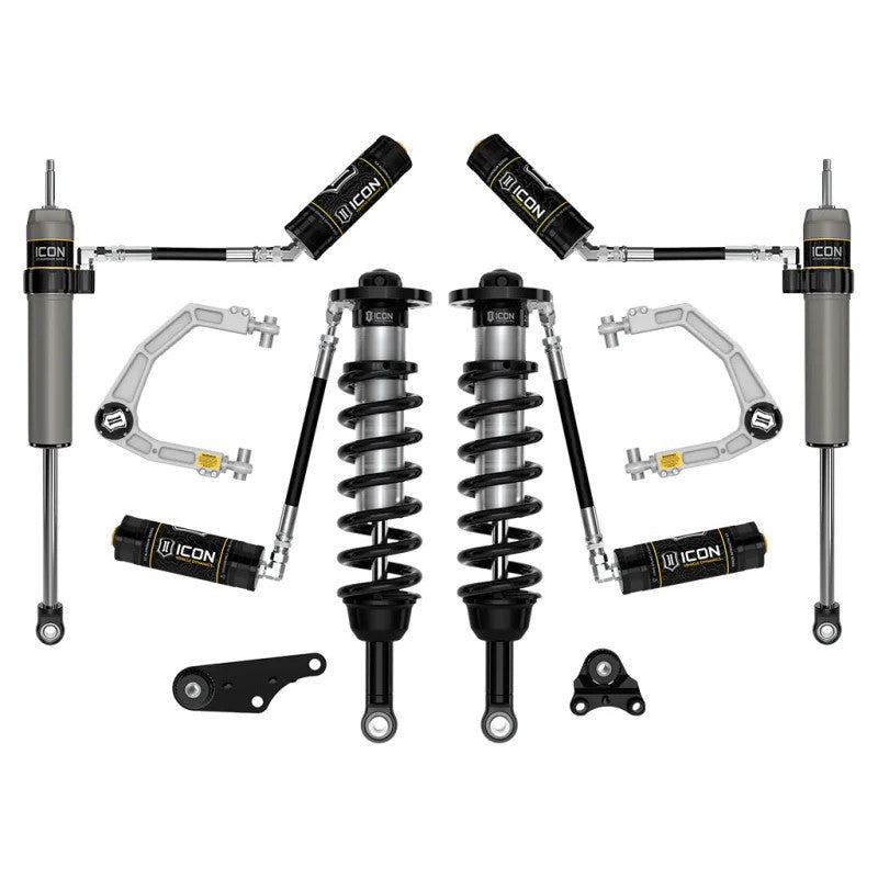 ICON Stage 4 suspension kit for 2024-2025 Tacoma featuring billet UCAs and 2.5 remote reservoir coilovers.