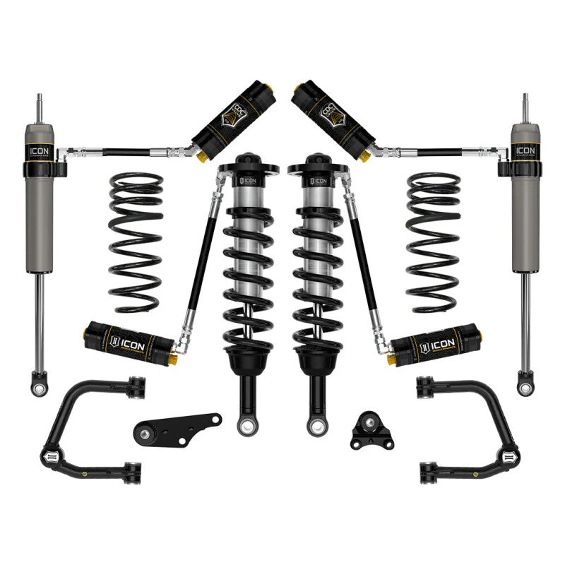 ICON Stage 5 suspension kit including coilovers with remote reservoirs, tubular UCAs, and triple rate rear springs