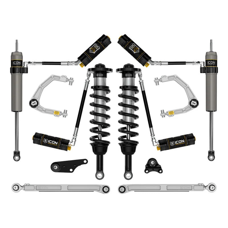 ICON Stage 8 billet suspension system including CDCV remote reservoir coilovers and billet UCAs for 2024-2025 Toyota Tacoma.