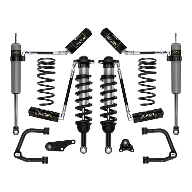 ICON Stage 4 suspension kit for 2024-2025 Tacoma featuring remote reservoir coilovers and tubular upper control arms.