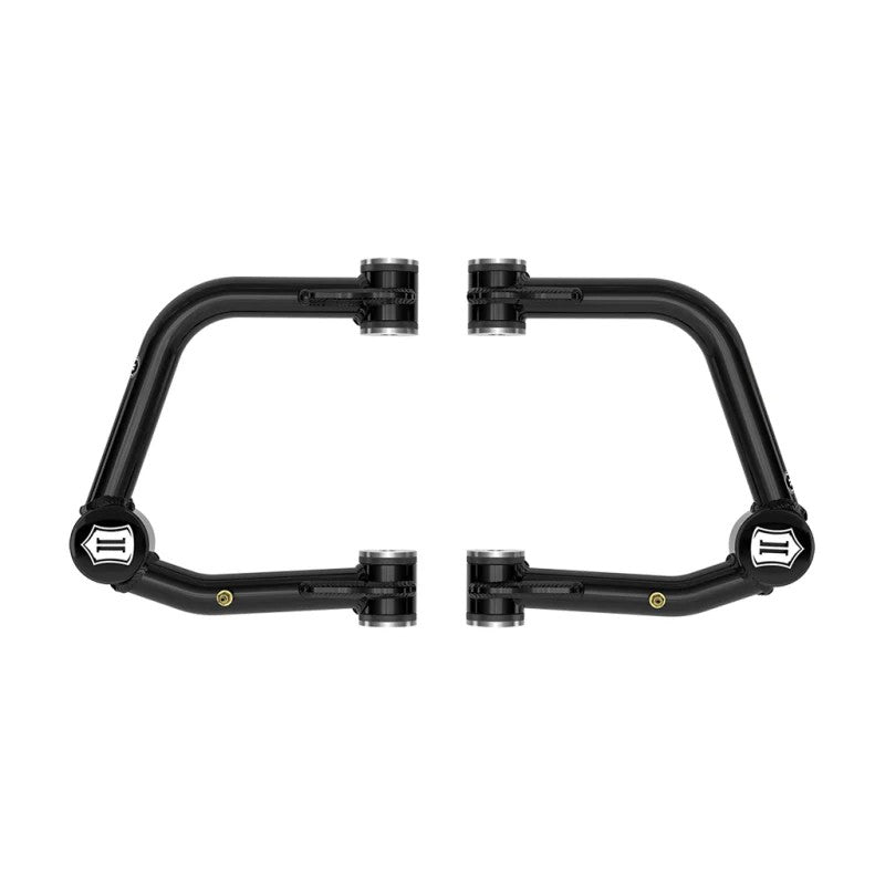 Black powder coated 1026 DOM tubular upper control arms with Delta Joint PRO and billet dust caps for 2024-2025 Tacoma.