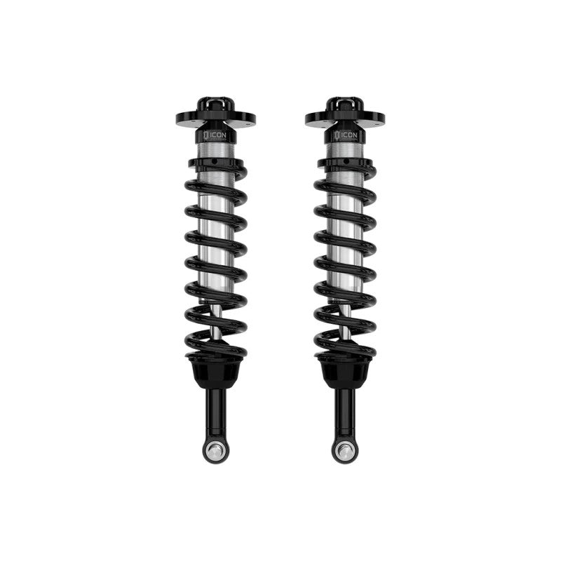 ICON V.S. Series 2.5 IR adjustable front coilover kit with CAD plated shock body and black coil spring for Ford F-150.