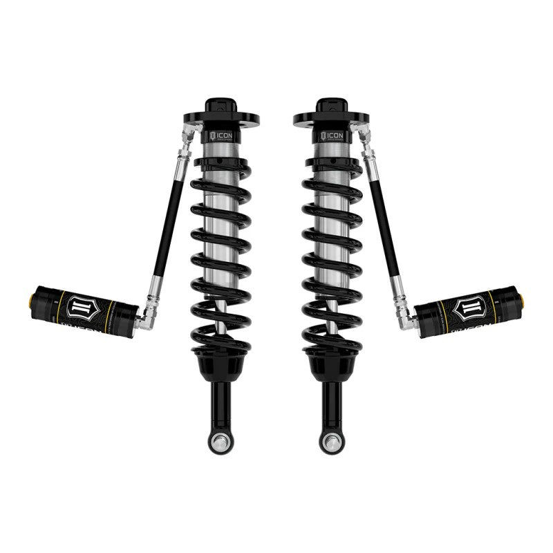 ICON V.S. Series 2.5 remote reservoir coilovers with CAD plated bodies and coil springs for 2021-2025 Ford F-150.