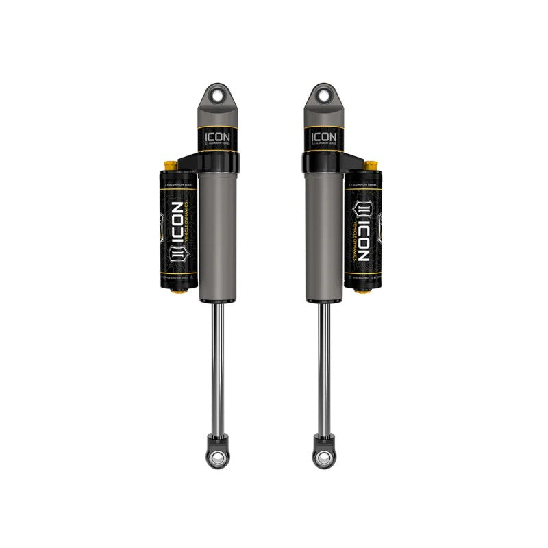 ICON VS 2.5 Series aluminum rear shocks with piggyback reservoirs and CDCV adjustment knobs for 2021-2025 Ford F-150.