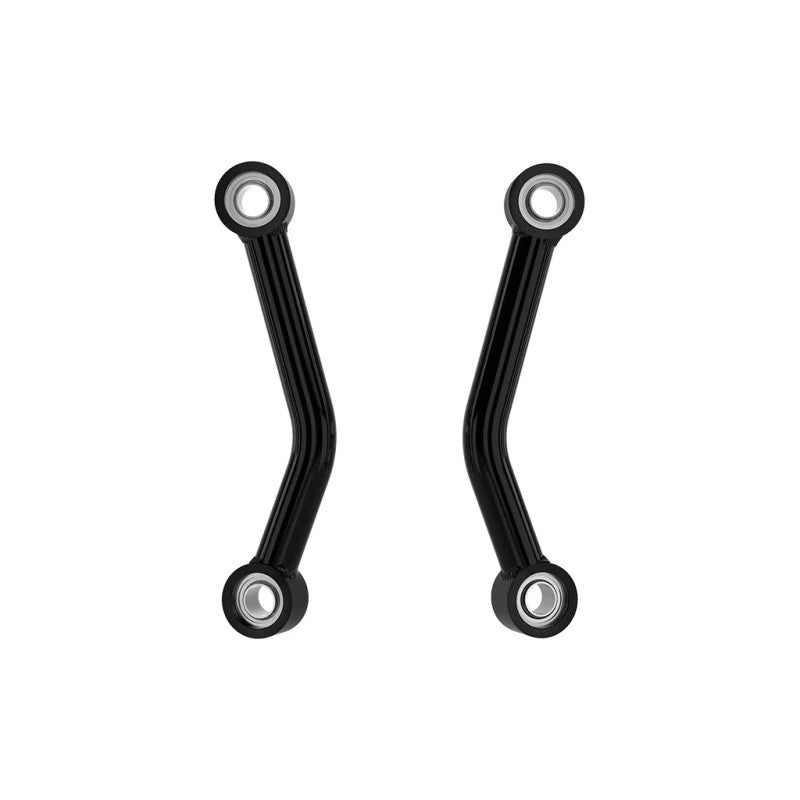 ICON semi-gloss black fabricated 1026 DOM rear toe links with PTFE-lined FK spherical bearings for 2021-2023 GM SUVs.