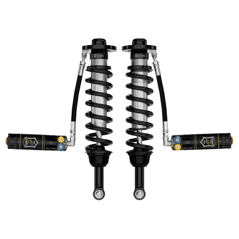 ICON V.S. Series 2.5 Remote Reservoir CDXS Coilovers with dual-speed adjusters for 2021-2025 Ford F-150 4WD.