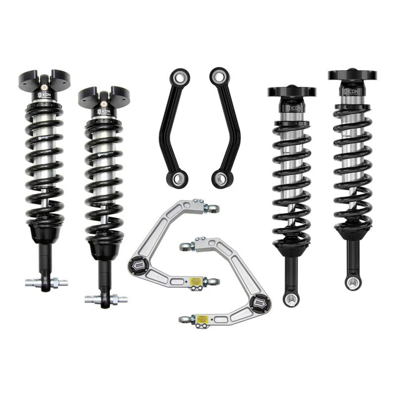 ICON Stage 2 suspension system including 2.5 Series coilovers, billet upper control arms, and rear toe links.
