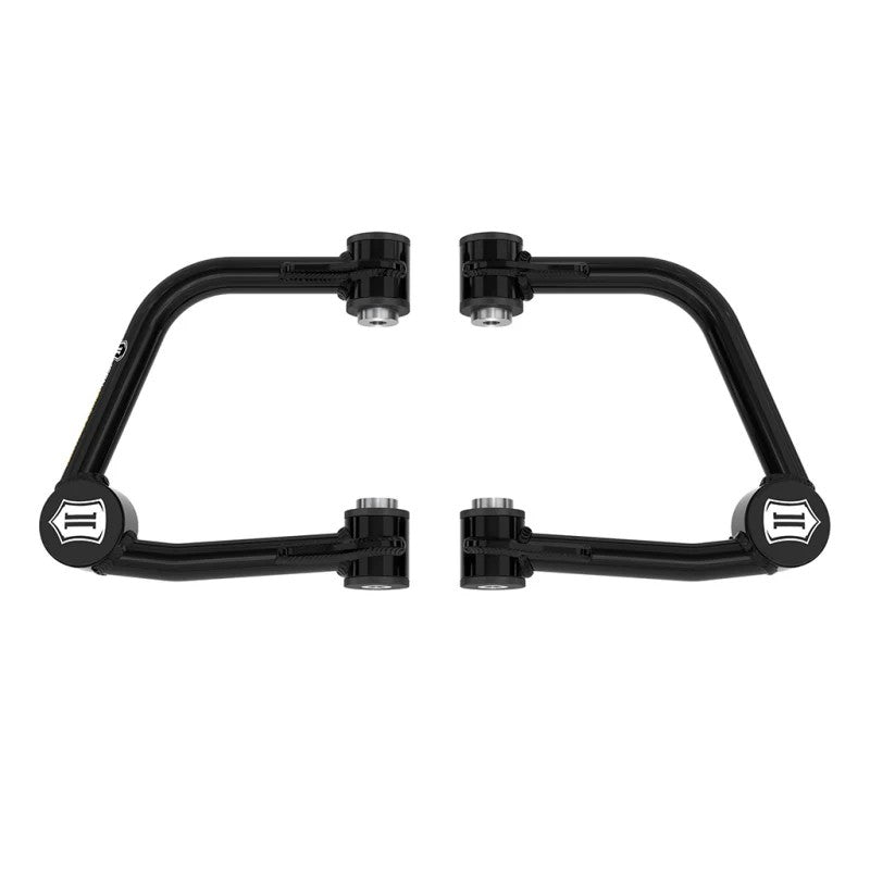 ICON black powder coated tubular steel upper control arms with Delta Joint PRO for 2021-2023 Ford Bronco