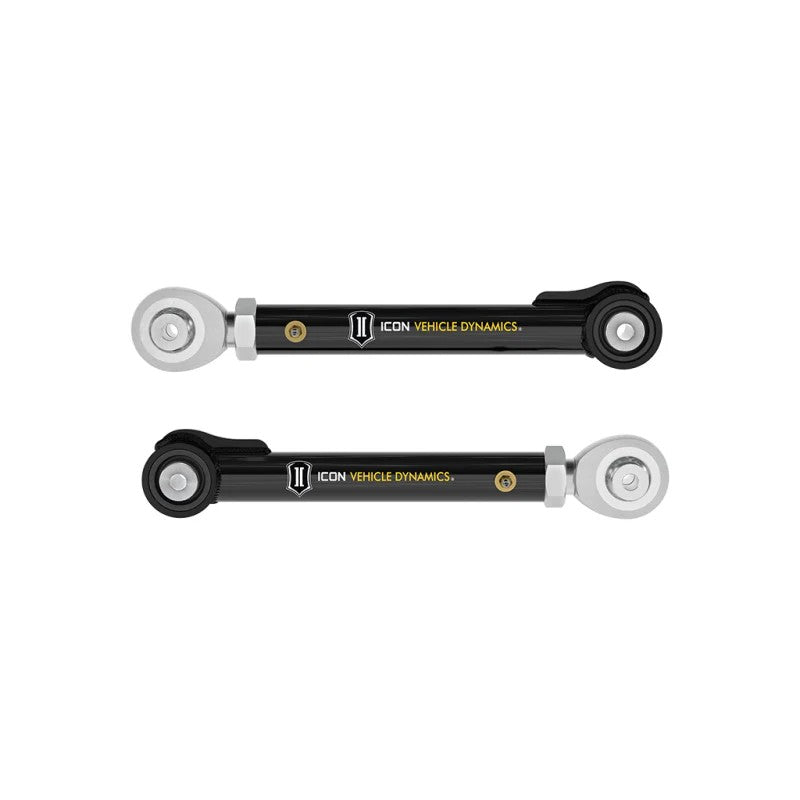 ICON black powder coated tubular rear upper link featuring a PTFE-lined FK rod end and CNC machined threaded housing.