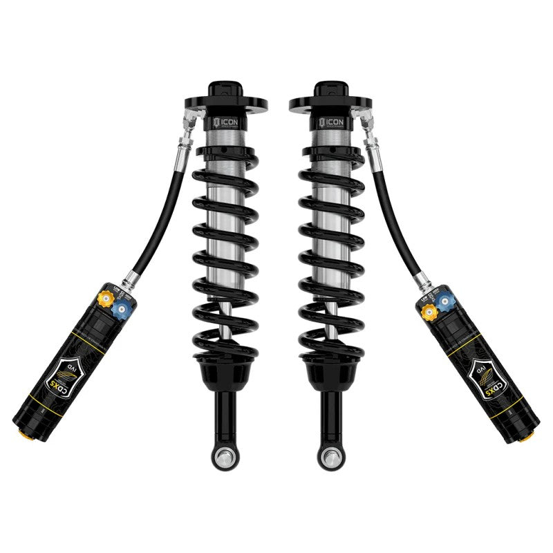 ICON V.S. 2.5 Series front coilover shocks with remote reservoirs and CDXS adjustment knobs for 2022-2025 Toyota Tundra.