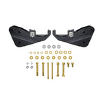 ICON semi-gloss black powder coated steel radius arm drop brackets for 2023-2025 Ford Super Duty trucks.