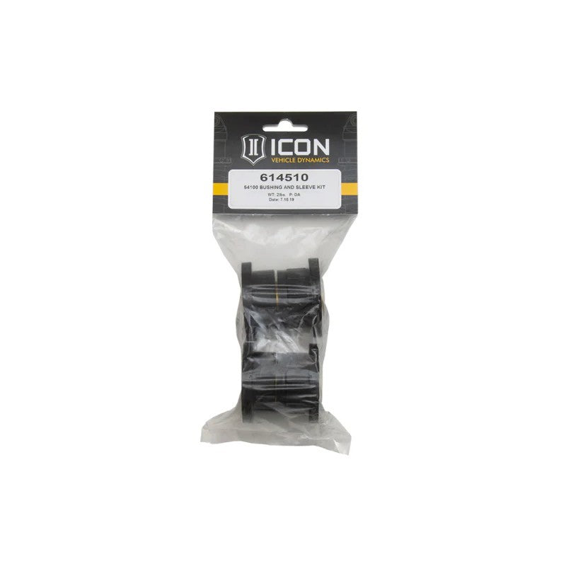 ICON Vehicle Dynamics polyurethane bushings, Delrin load rings, and zinc-plated steel sleeves for billet rear upper links.