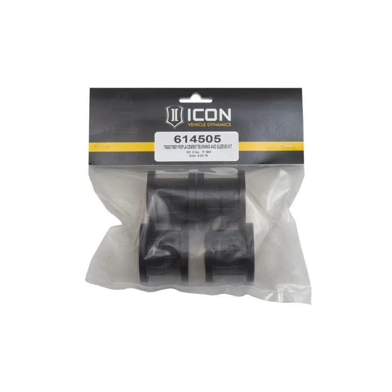ICON Vehicle Dynamics 614505 replacement polyurethane bushings and steel sleeves for upper control arm kits.