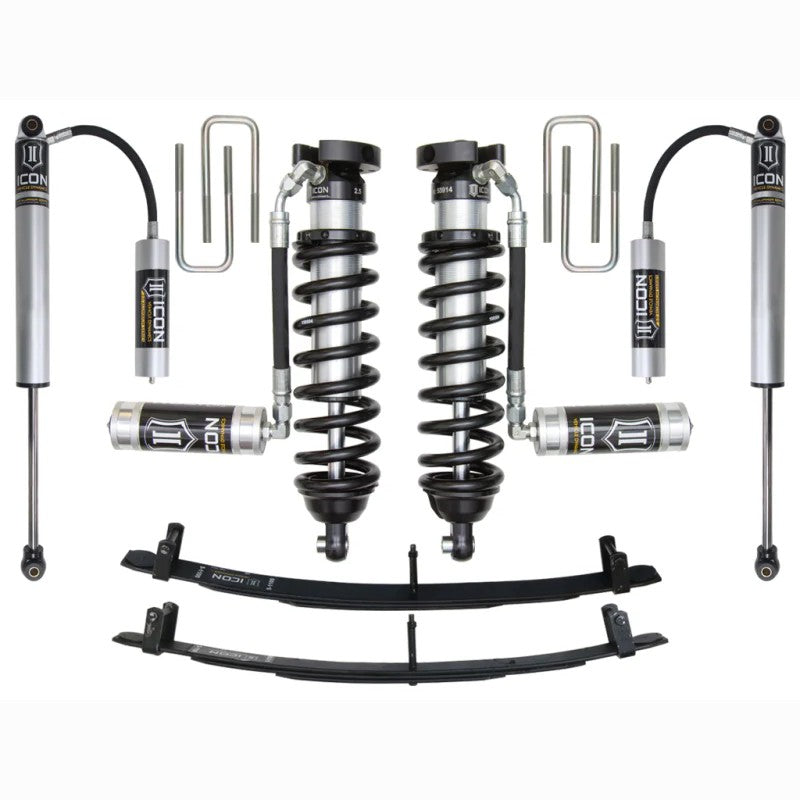 ICON Stage 3 suspension kit with 2.5-inch front coilovers and 2.0-inch rear remote reservoir shocks for Toyota Tacoma.