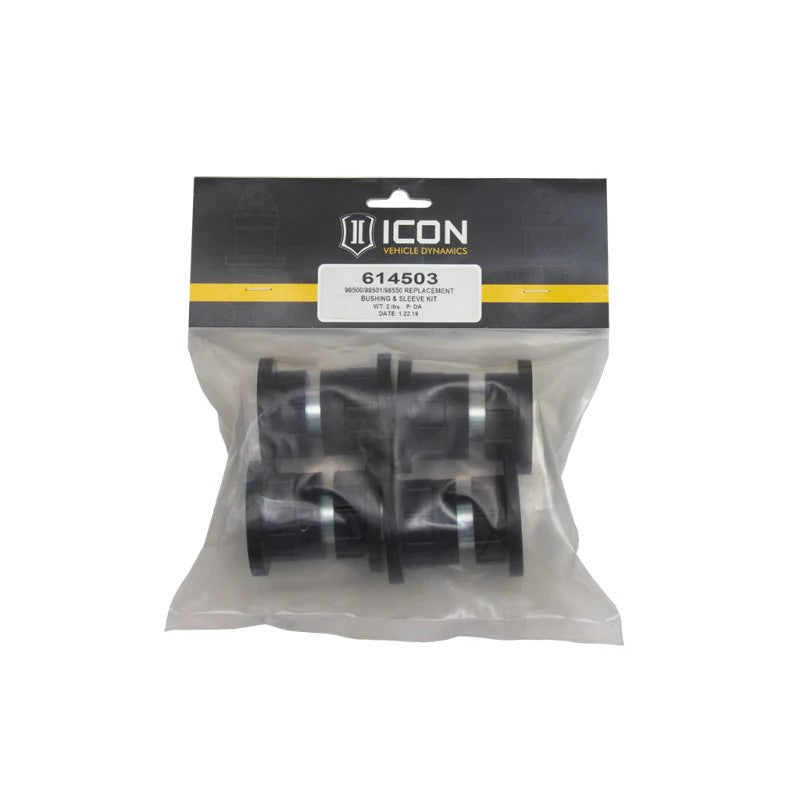 ICON 614503 replacement bushing and sleeve kit for ICON 98500, 98501, and 98550 series shock absorbers.