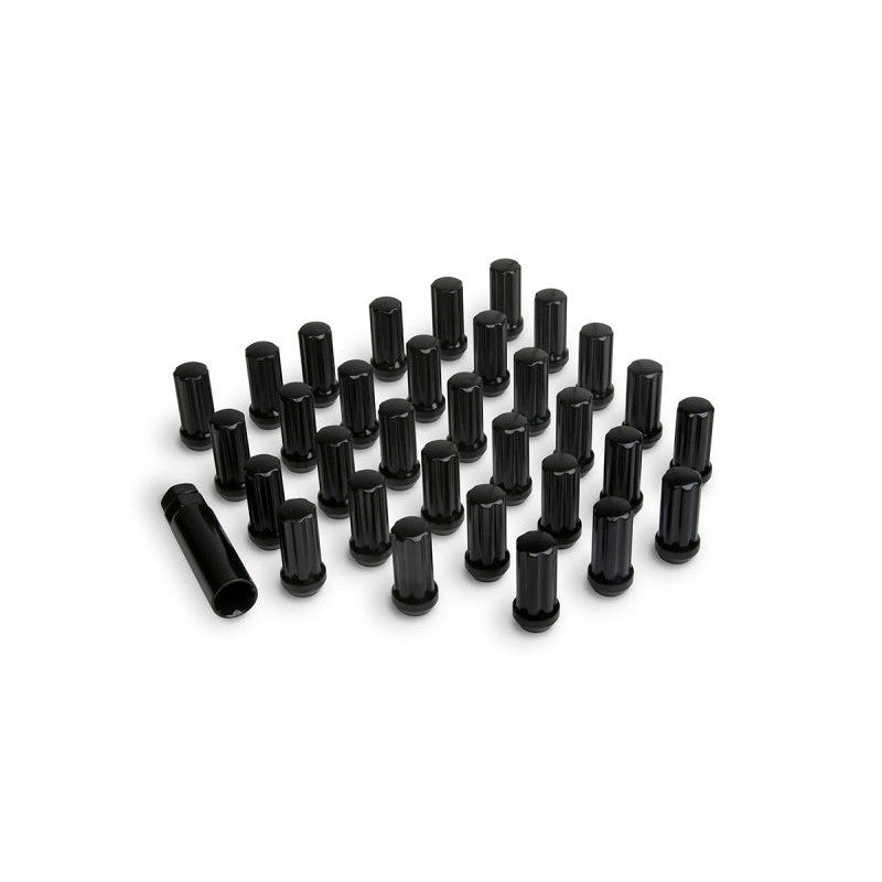 Set of thirty-two black ICON Alloys splined lug nuts and one matching installation key tool.