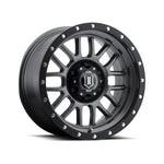ICON Alloys Alpha 17x8.5 gun metal 8-spoke wheel with 5x5 bolt pattern for Jeep Wrangler and Gladiator.