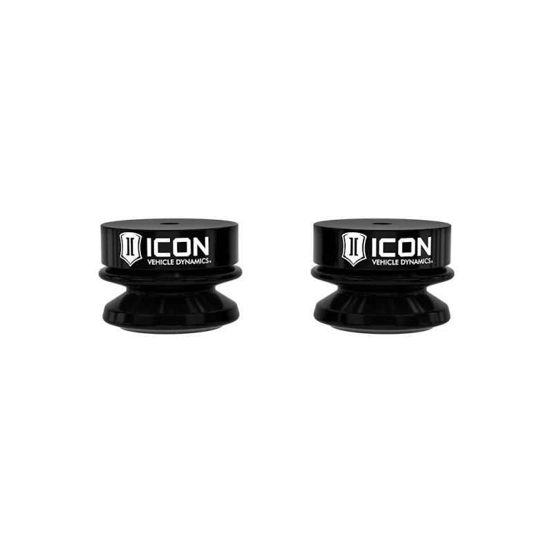 ICON 191206 low-profile micro-cellular foam bump stop kit with anodized mounting plates for Ford F-150 Lightning.