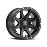 ICON Alloys Rebound 17x8.5 6x5.5 wheel with concave spokes and 0mm offset in a satin black finish.