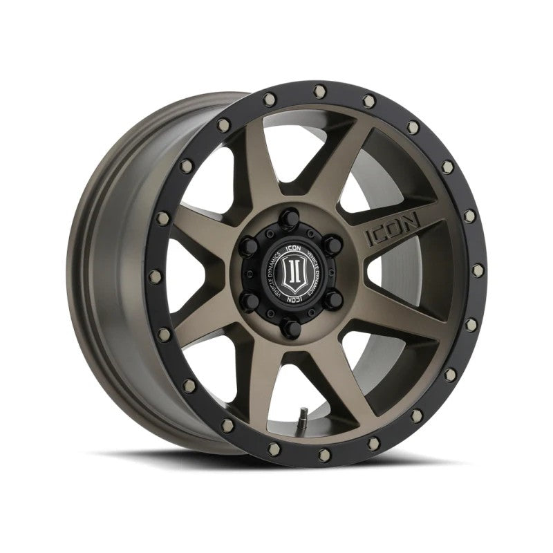 Satin bronze ICON Alloys Rebound 18x9 wheel with 6-lug pattern and 0mm offset.