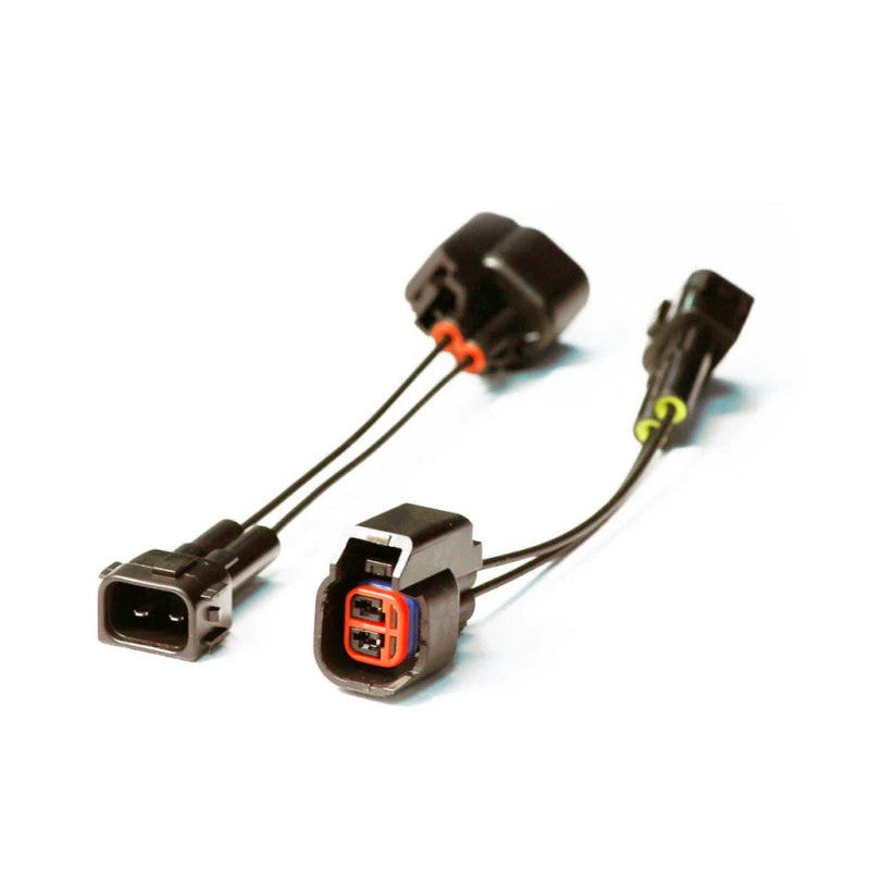 Injector Dynamics USCAR to OBD2 fuel injector plug-and-play wiring harness adapter.