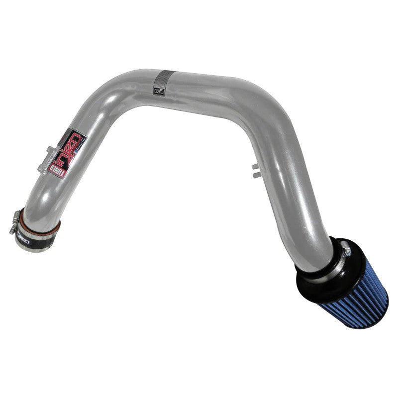 Polished Injen RD Series mandrel-bent aluminum cold air intake with SuperNano-Web dry filter for Toyota Corolla.
