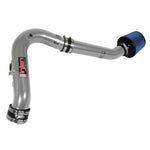 Polished Injen RD Series mandrel-bent aluminum cold air intake tube with a red SuperNano-Web dry air filter and hardware.