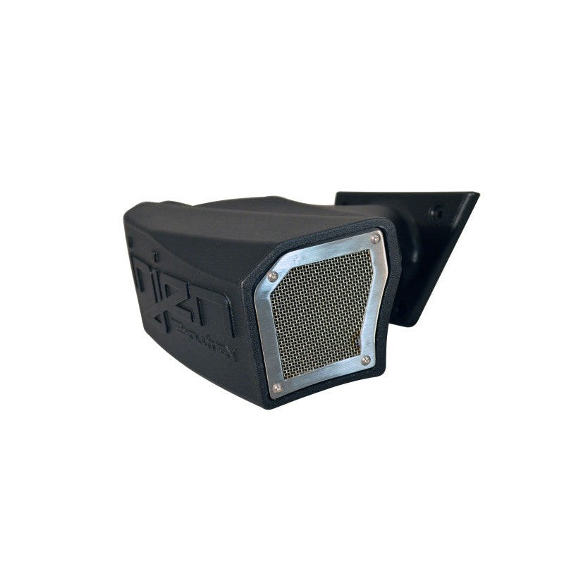 Black rotomolded polyethylene ram air scoop with stainless steel mesh screen for Injen Evolution Jeep JK intake systems.
