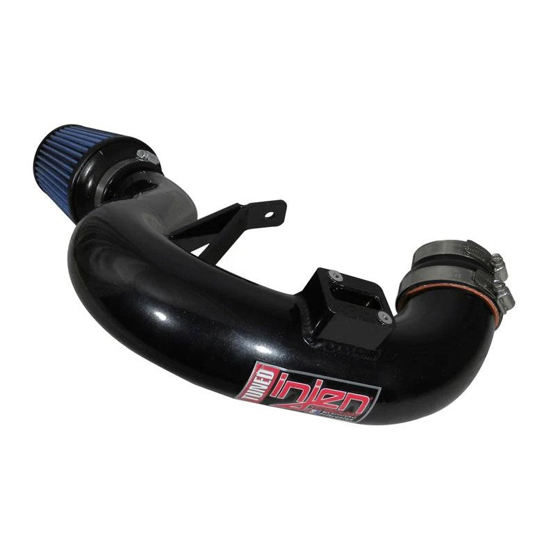Black mandrel-bent aluminum Injen SP Series cold air intake system with a SuperNano-Web dry air filter.