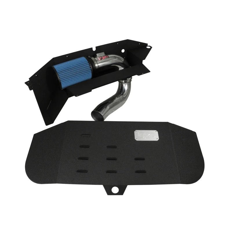 Injen SP Series polished aluminum short ram intake tube with SuperNano-Web dry air filter and black heat shield.