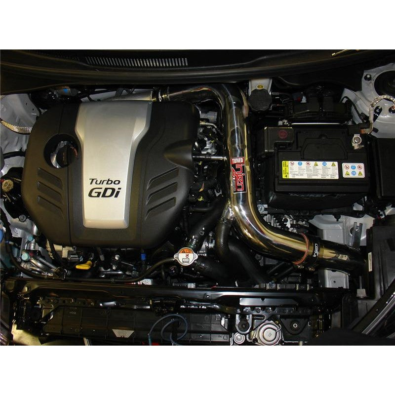 Black Injen SP Series cold air intake with aluminum piping and SuperNano-Web dry filter for 1.6L Hyundai Veloster.