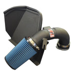Injen SP Series wrinkle black aluminum short ram intake tube with SuperNano-Web dry air filter and heat shield.