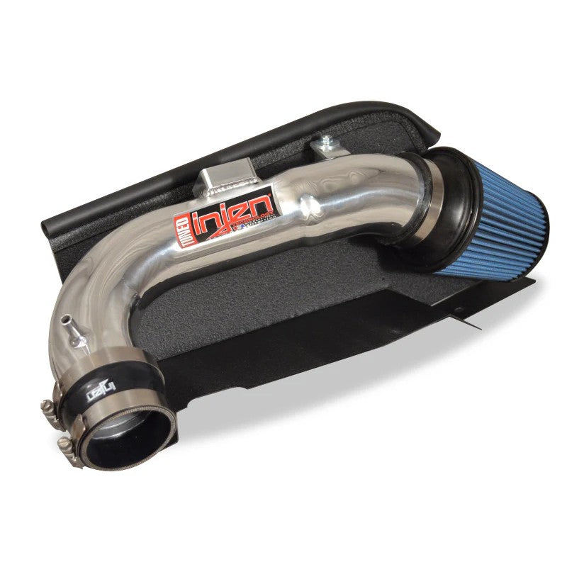 Polished aluminum Injen SP short ram intake with dry air filter and black heat shield for 2016-2024 Mazda MX-5 Miata.