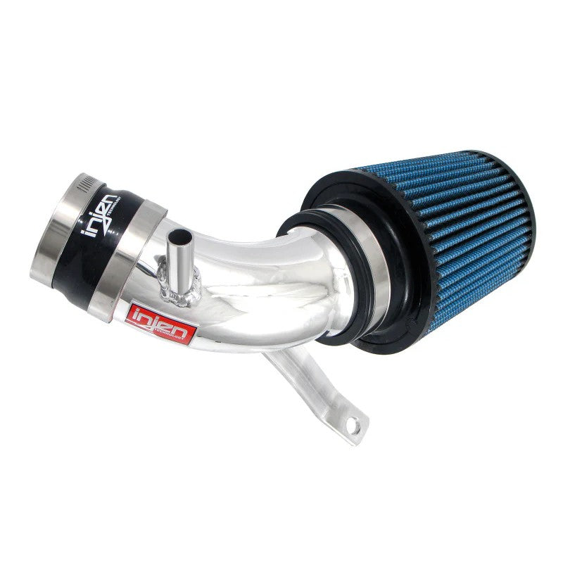 Polished Injen IS Series short ram intake system with blue SuperNano-Web dry filter for 2002-2006 Mini Cooper.