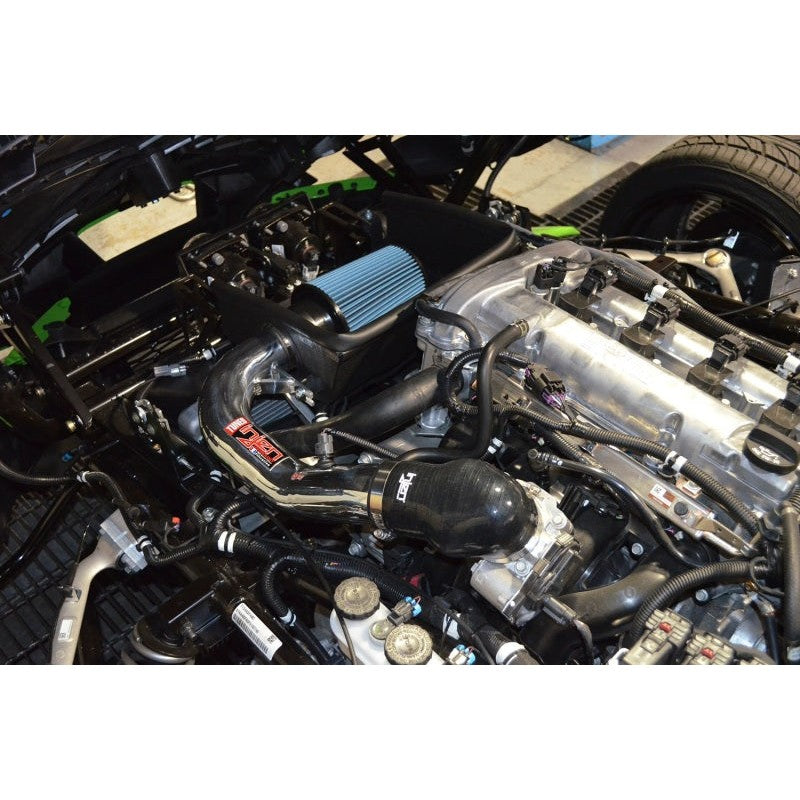 Injen Wrinkle Red aluminum short ram intake tube and dry air filter with black heat shield for 2.4L Polaris Slingshot.