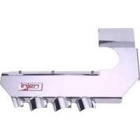 Polished aircraft-grade aluminum air filter heat shield with adjustable mounting brackets for Injen HS5000P.