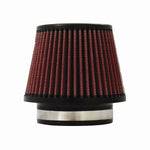 Injen X-1018-BR conical air filter with black 8-layer oiled cotton media and a stainless steel band clamp.