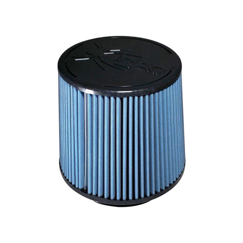 Injen SuperNano-Web conical dry air filter with blue media, black urethane top, and 6-inch mounting flange.