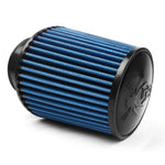 Injen SuperNano-Web dry conical air filter featuring a 3.00-inch flange, blue media, and stainless steel clamp.