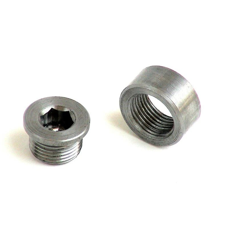Innovate Motorsports 3736 stainless steel 1/2 inch shallow depth O2 sensor weld bung and matching plug.