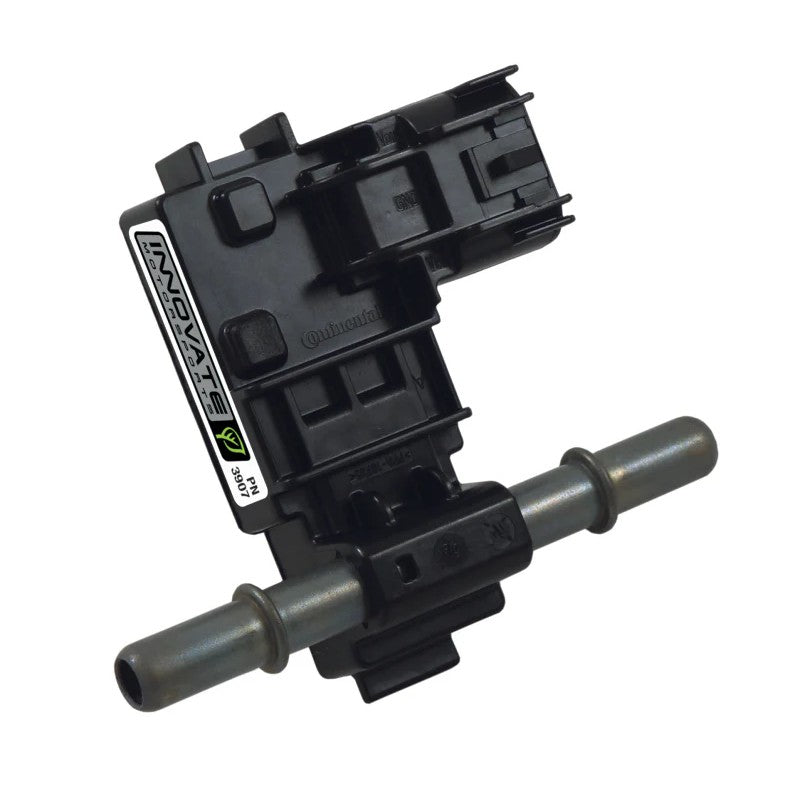 Innovate Motorsports Continental ethanol content sensor with quick-connect fuel ports and 3-pin electrical connector.