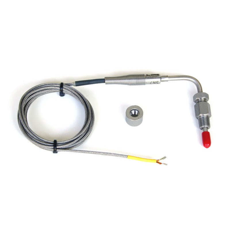 K-Type EGT thermocouple probe with 6ft wire, stainless steel weld-in bung, and yellow Type-K connector