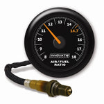 Innovate MTX-AL analog air/fuel ratio gauge kit with black dial, interchangeable silver bezel, and Bosch LSU 4.9 sensor.