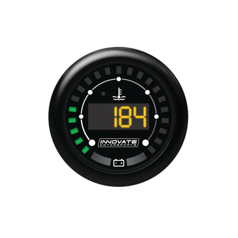 Innovate MTX Digital Dual Function Gauge showing water temperature and voltage with interchangeable bezels and faces.