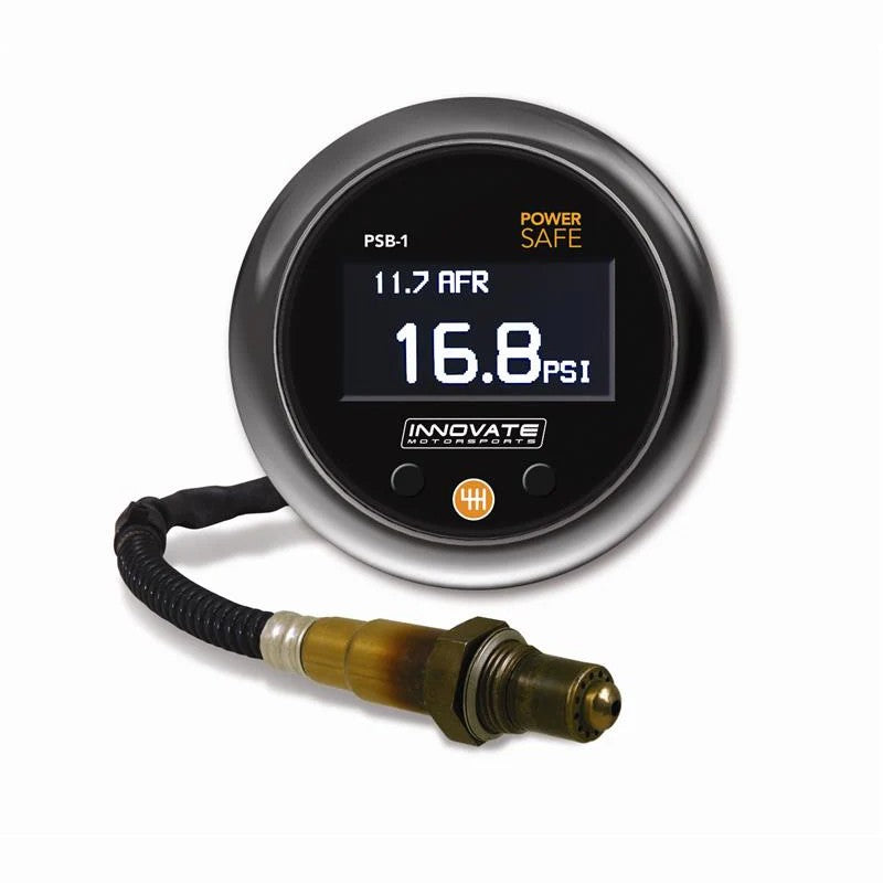 Innovate Motorsports PSB-1 PowerSafe boost and air/fuel ratio gauge kit with OLED display and wideband O2 sensor.